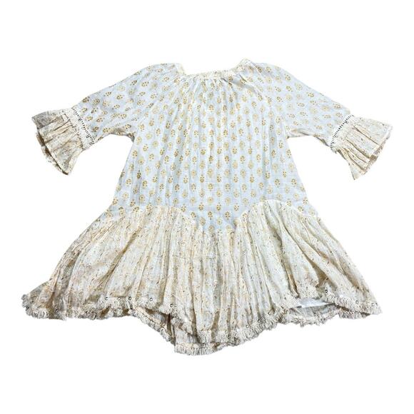 Barok Paris Bohemian People Cotton Lurex Sequin Fringe Mini Dress M/L - Picture 3 of 7